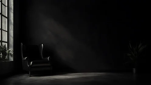 Cozy black armchair resting in a quiet sunlit corner.