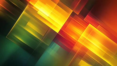 Vibrant geometric abstract art with glowing squares and rectangles.