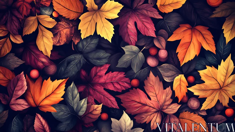 Autumn maple leaves form dense colorful seasonal pattern