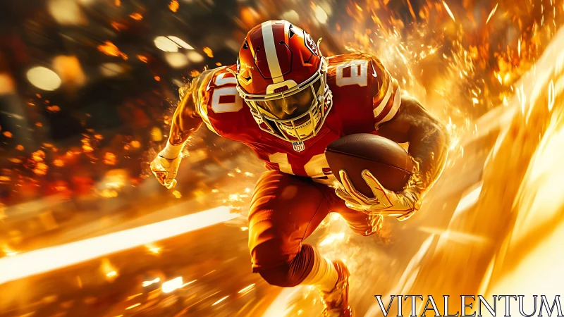 Blazing gridiron runner erupts through a storm of molten light.