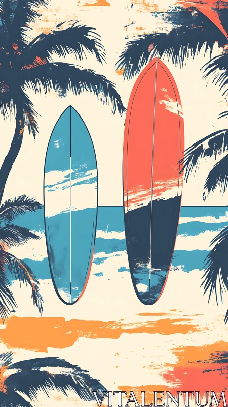 Sunlit surfboards and palms inviting a laid back day.