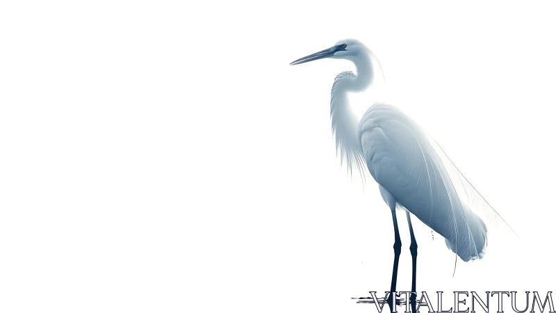 White heron stands upright with extended neck against neutral background.