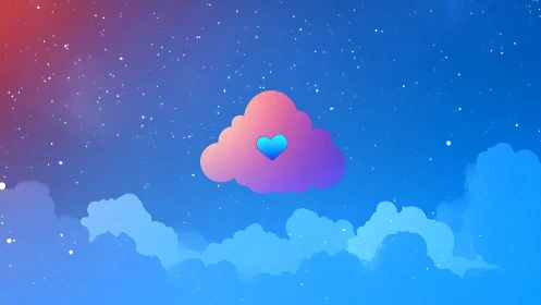 Dreamy Cloud Heart in Starlit Sky with Gradient Backdrop