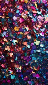 Multicolored reflective fragments forming dense abstract field.