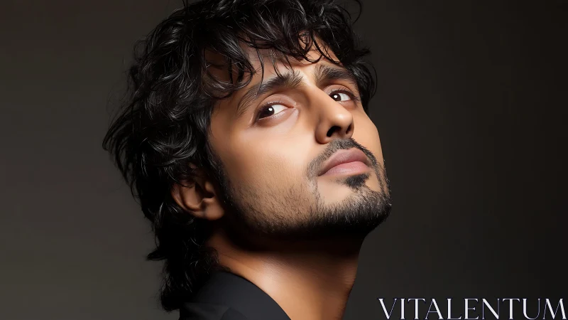 Sideward gaze carves quiet drama into a dusky portrait