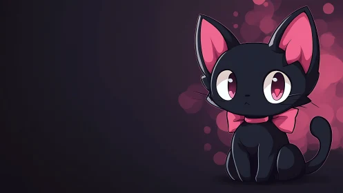 Charming pink bow kitten sits softly in a dreamy glow