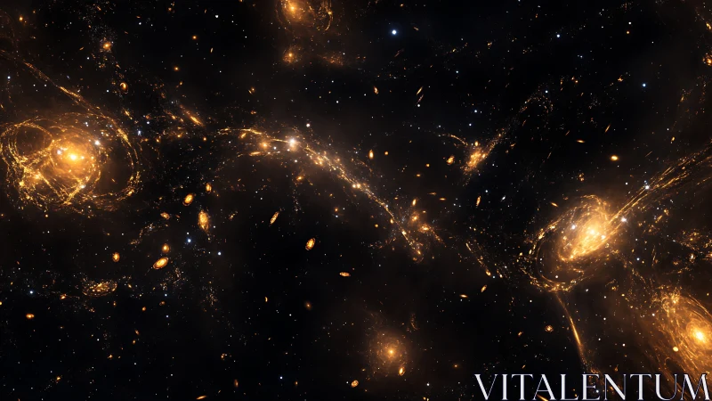 Golden nebula structures swirl across dense starfield