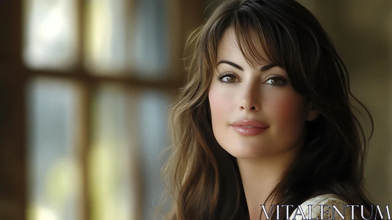 Warm portrait of a serene woman in gentle window light