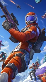 Armored soldiers advance across snowy battlefield under fire