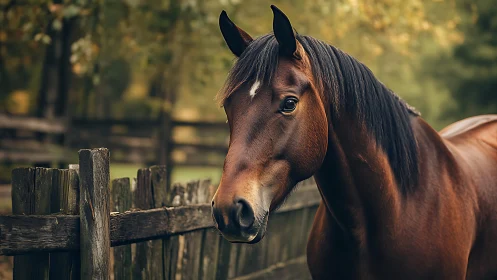 Warm-eyed chestnut horse quietly claims the golden pasture edge