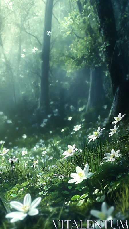 Enchanted Forest Bloom: Where Sunlight Dances Through Green.