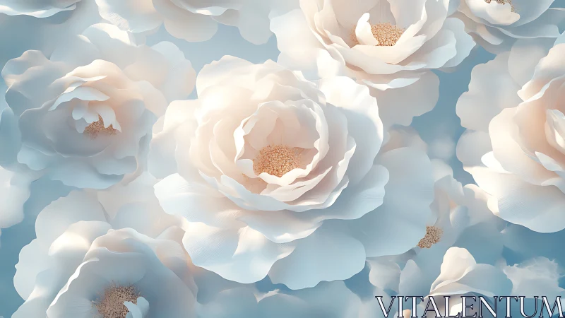 Layered Peony Blossoms Float Against Soft Blue Sky