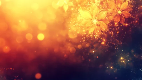 Luminous Floral Gradient with Golden Particle Effects