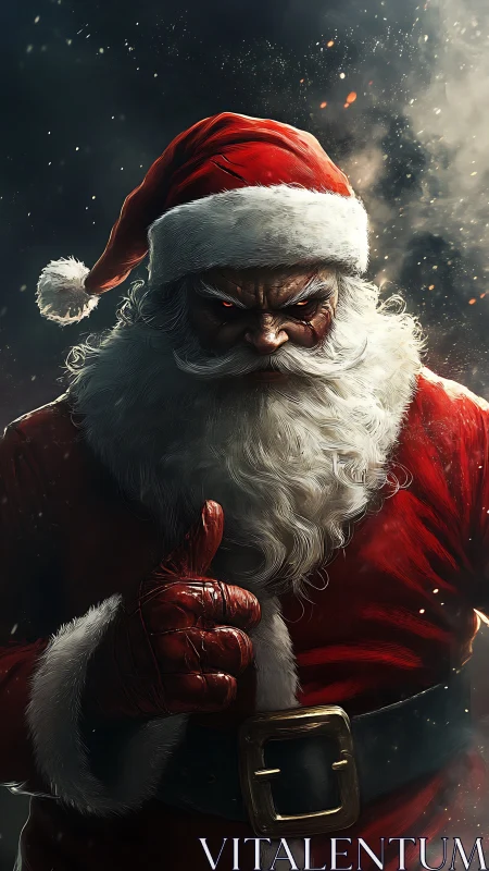 Intense cinematic Santa portrait rendered in dramatic chiaroscuro
