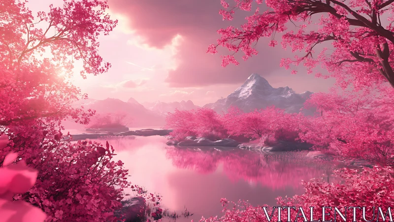 Blush-tinted valley cradles a mirrorlake beneath quiet peaks