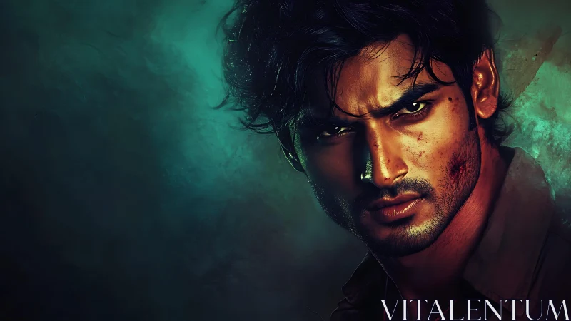 Cinematic digital portrait with dramatic teal-orange contrast.