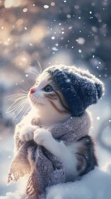 Domestic Feline Rendered in Snow with Volumetric Particle Bokeh Environment