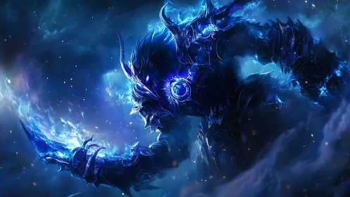 Starforged Void Warlord carving storms in electric blue.