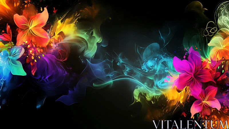 Neon floral energy bursts on black digital canvas.