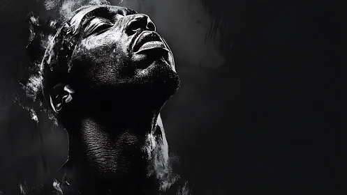 Monochrome high-contrast portrait with textured light effects