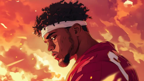 Sunlit football player reflects quietly before the game