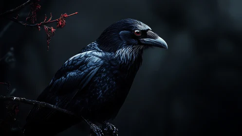 Striking Black Crow Perched with Dramatic Presence