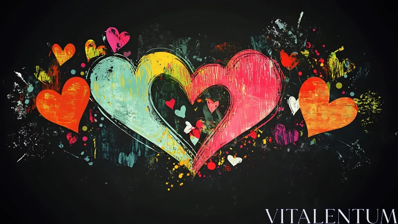 Vibrant Graffiti Hearts Burst with Colorful Love and Energy.