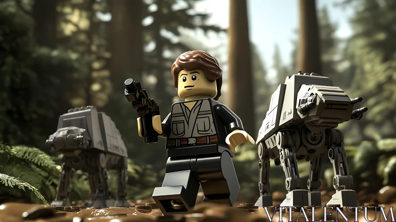 3D cinematic Lego forest patrol with mechanized walkers.
