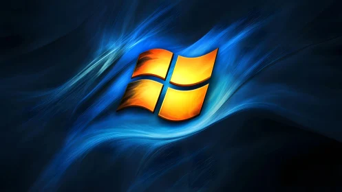 Glowing Windows Logo on Abstract Blue Digital Background.