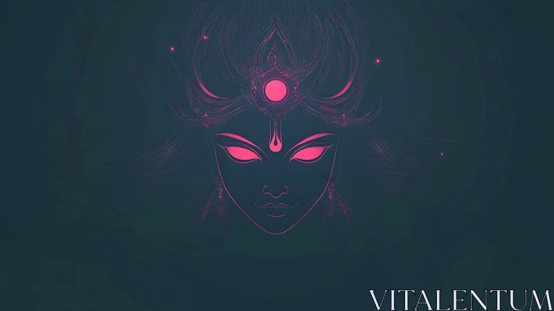 Bioluminescent goddess visage in minimal neon linework.