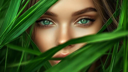 Emerald eyes whisper quietly from a secret jungle veil