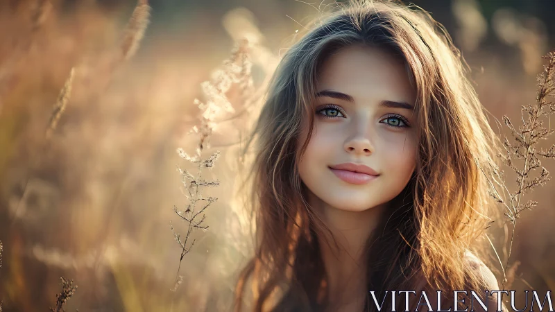 Golden Hour Portrait: Young Woman in Sunlit Field.