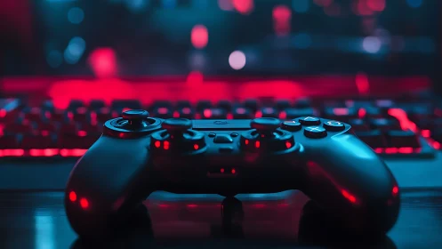 Neon night gaming controller in a cozy digital glow.