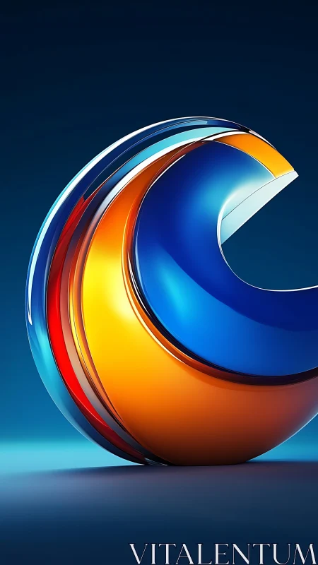 Curved chrome sphere shows layered blue and orange surfaces.