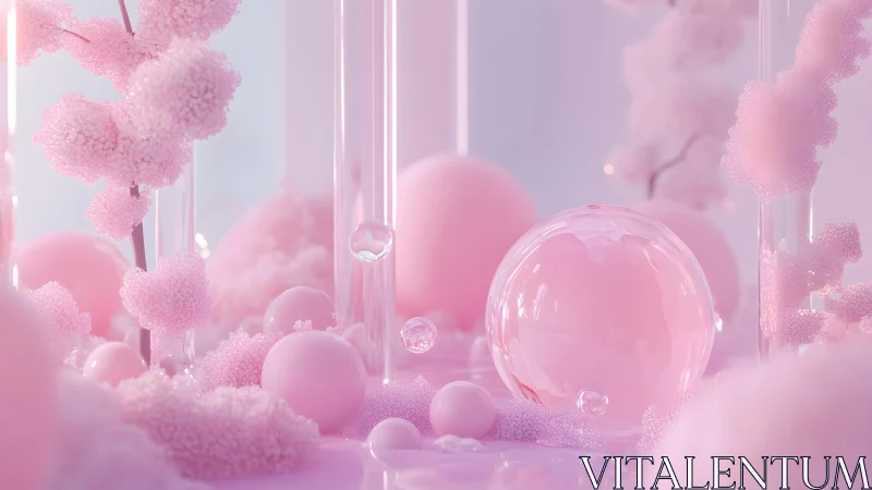 Sugarcloud spheres drift through a glossy cotton candy dream