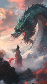 Atmospheric convergence of emerald dragon and crimson wanderer.