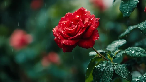 Crimson Rose Glistening With Rain-Kissed Perfection
