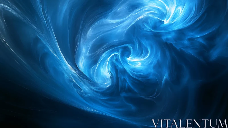 Swirling blue energy vortex in deep abstract background.