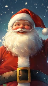 Digital painting portrait of joyful Santa in winter light.