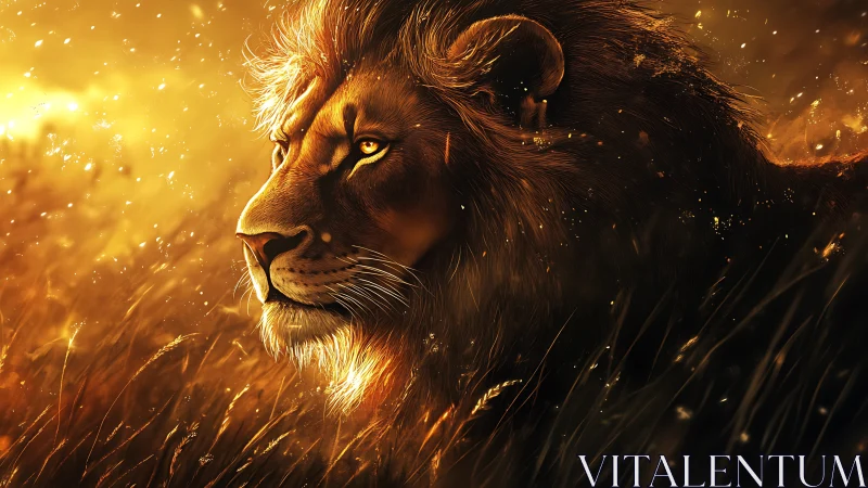 Sun-dusted lion king drifts through a molten golden dream