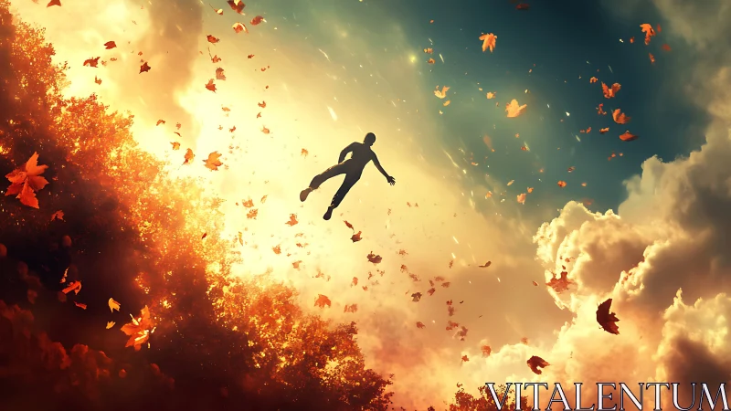 Weightless dreamer drifting through a wildfire autumn sky.