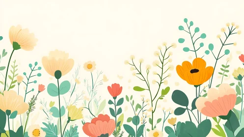 Wildflower garden illustration with layered botanical composition