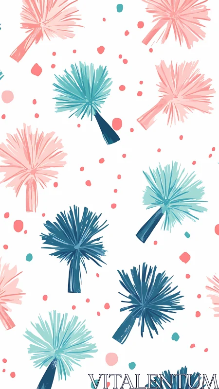 Playful pastel palms dancing across a breezy white sky.