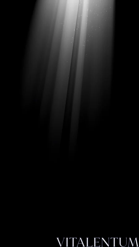 Monochrome light beams cutting through dark void space.