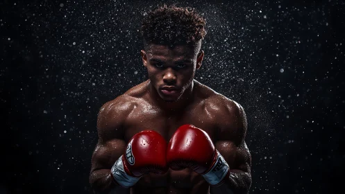 Athlete with Boxing Gloves Against Dark Background.