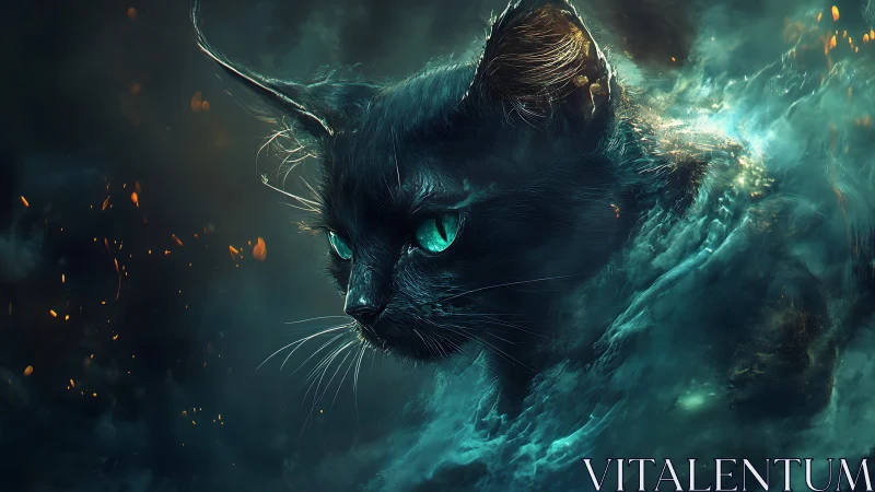 Mystical Black Cat with Glowing Eyes and Ethereal Energy