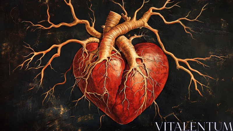 Anatomical Heart with Coronary Vessels. Detailed Medical Art.