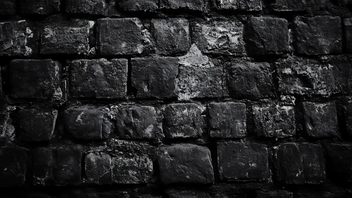 High-contrast monochrome texture study of rough aged brick masonry