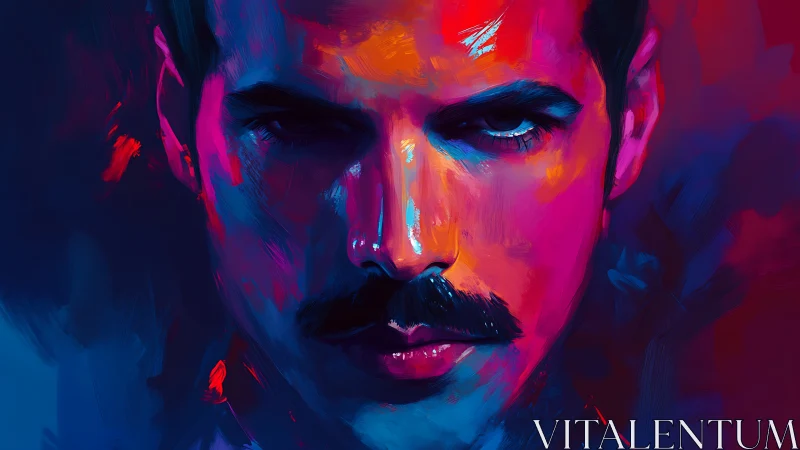 Bold neon portrait glowing with intense, soulful energy.