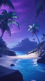 Twilight Beach Lagoon Beneath Stars